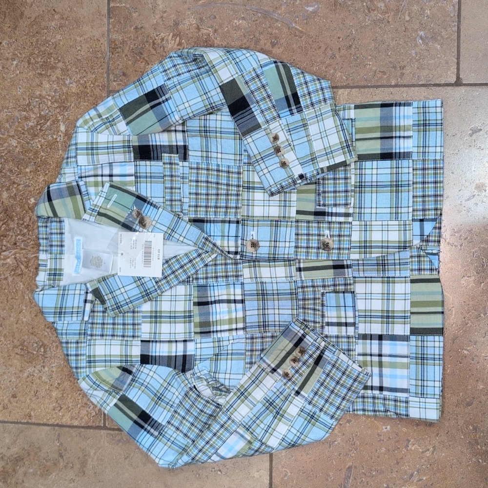 Janie and Jack boy's blazer. Blue and green patchwork. Size 4.